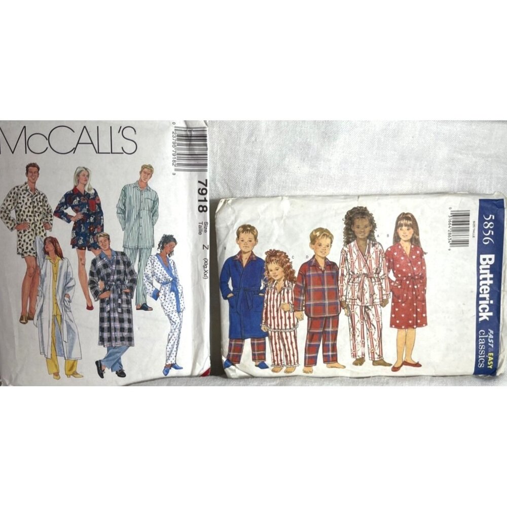 Sewing Patterns Robes and Pajamas Childrens(cut) Adults(uncut) Variety Lot of 2